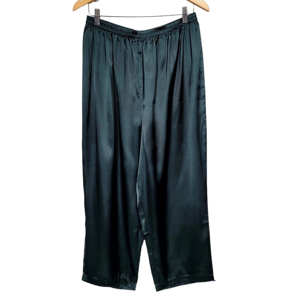 Vintage 80s Sears Roebuck Womens L Green Satin Pajama Lounge Pants
